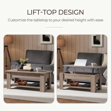 Yaheetech Lift Top Coffee Table with Hidden Compartment and Storage Shelf, Rising Tabletop Dining Table for Living Room Reception Room, 38.6in L, Grey