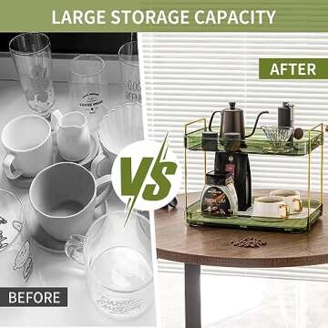 Coffee Bar Accessories,Coffee Station Organizers,Large Capacity Storage with Drain Board,Whisky Tray,Mug Tea Cup Holder Coffee Bar Organizer,Retro Green