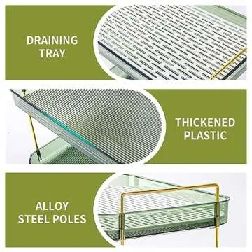 Coffee Bar Accessories,Coffee Station Organizers,Large Capacity Storage with Drain Board,Whisky Tray,Mug Tea Cup Holder Coffee Bar Organizer,Retro Green