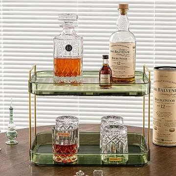 Coffee Bar Accessories,Coffee Station Organizers,Large Capacity Storage with Drain Board,Whisky Tray,Mug Tea Cup Holder Coffee Bar Organizer,Retro Green