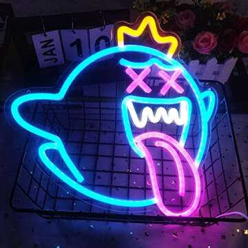 King Boo Neon Sign Ghost Led Neon Light with Dimmable Switch Gaming Neon Sign for Kids Game Room Man Cave Birthday Halloween Decor Christmas Gift