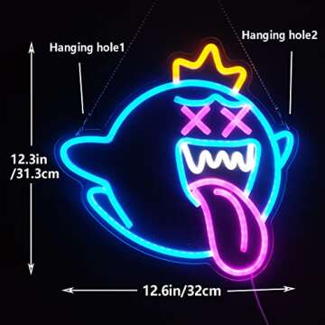 King Boo Neon Sign Ghost Led Neon Light with Dimmable Switch Gaming Neon Sign for Kids Game Room Man Cave Birthday Halloween Decor Christmas Gift