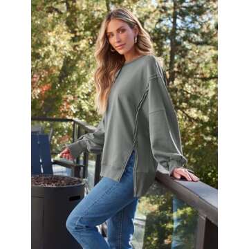 Trendy Queen Womens Oversized Sweatshirts Hoodies Crewneck Shirts Fall Outfits Teen Girls Y2k Winter Clothes DarkGrey M