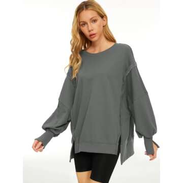 Trendy Queen Womens Oversized Sweatshirts Hoodies Crewneck Shirts Fall Outfits Teen Girls Y2k Winter Clothes DarkGrey M