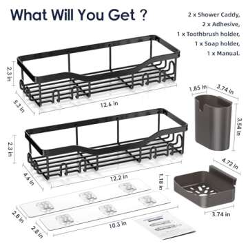 NESOMI Shower Caddy Adhesive Shower Organizer Rustproof Stainless Steel Bathroom Shelves, Large Capa...