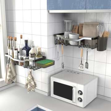 NESOMI Shower Caddy Adhesive Shower Organizer Rustproof Stainless Steel Bathroom Shelves, Large Capacity No-Drill Rack Storage Accessories with Soap Dish Toothbrush Holder & 16 Hooks Home Decor Black