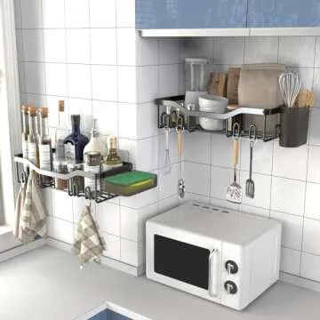 NESOMI Shower Caddy Adhesive Shower Organizer Rustproof Stainless Steel Bathroom Shelves, Large Capacity No-Drill Rack Storage Accessories with Soap Dish Toothbrush Holder & 16 Hooks Home Decor Black