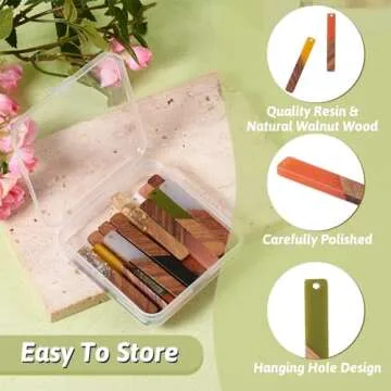Beadthoven 18pcs/9 Pairs Natural Wood Resin Rectangle Bar Charms Bohemian DIY Earrings Pendants Mixed Colors Vertical Bar Wooden Pieces Pendants for Statement Jewelry Making Findings
