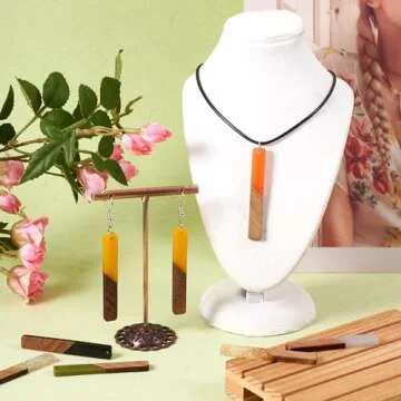 Beadthoven 18pcs/9 Pairs Natural Wood Resin Rectangle Bar Charms Bohemian DIY Earrings Pendants Mixed Colors Vertical Bar Wooden Pieces Pendants for Statement Jewelry Making Findings