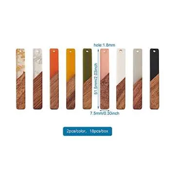 Beadthoven 18pcs/9 Pairs Natural Wood Resin Rectangle Bar Charms Bohemian DIY Earrings Pendants Mixed Colors Vertical Bar Wooden Pieces Pendants for Statement Jewelry Making Findings