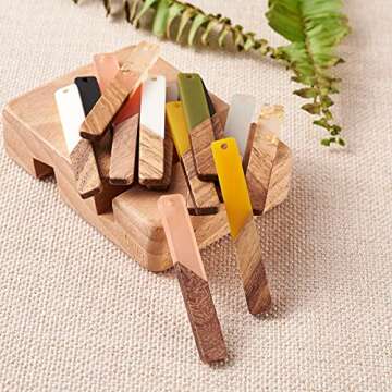 Beadthoven 18pcs/9 Pairs Natural Wood Resin Rectangle Bar Charms Bohemian DIY Earrings Pendants Mixed Colors Vertical Bar Wooden Pieces Pendants for Statement Jewelry Making Findings