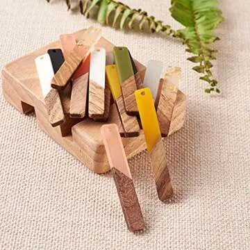 Beadthoven 18pcs/9 Pairs Natural Wood Resin Rectangle Bar Charms Bohemian DIY Earrings Pendants Mixed Colors Vertical Bar Wooden Pieces Pendants for Statement Jewelry Making Findings