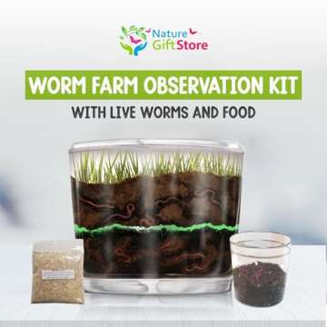 Nature Gift Store Worm Farm Observation Kit with Live Worms and Food Bundle