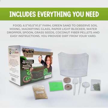 Nature Gift Store Worm Farm Observation Kit with Live Worms and Food Bundle