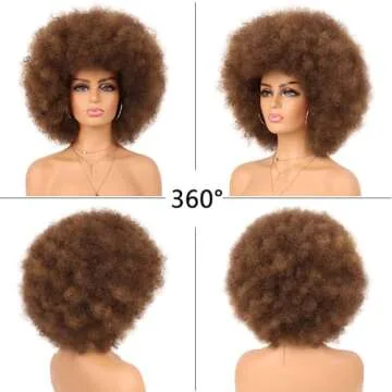 G&T Wig 70s Afro Puff Mixed Brown Wigs for Black Women Glueless Wear and Go Wig Natural Looking Fluffy and Large Bouncy Afro Wigs for Daily Party Use