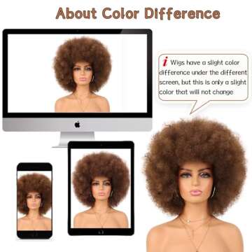 G&T Wig 70s Afro Puff Mixed Brown Wigs for Black Women Glueless Wear and Go Wig Natural Looking Fluffy and Large Bouncy Afro Wigs for Daily Party Use