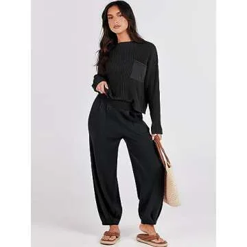 Stylish Caracilia Women's Two Piece Lounge Set in Black