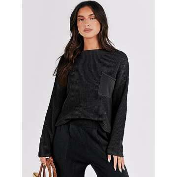 Caracilia Women's Two Piece Outfits Fashion Lounge Set Long Sleeve Warm Knit Pullover Sweater and Jogger Pants Matching Lounge Sets Tracksuit Sweatsuit 2023 Autumn Winter ClothesC108A2heise-L, Black