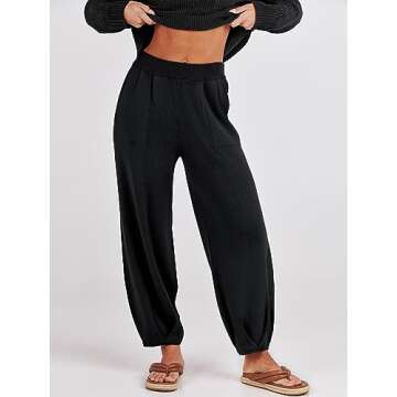 Caracilia Women's Two Piece Outfits Fashion Lounge Set Long Sleeve Warm Knit Pullover Sweater and Jogger Pants Matching Lounge Sets Tracksuit Sweatsuit 2023 Autumn Winter ClothesC108A2heise-L, Black