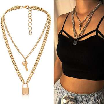 YERTTER Key with Lock Pendant Punk Layering Cable Chain Choker Necklace Boho Jewelry Set Layered Sta...