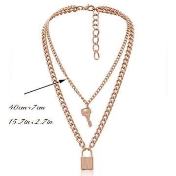 YERTTER Key with Lock Pendant Punk Layering Cable Chain Choker Necklace Boho Jewelry Set Layered Statement Chunky Chain Necklace for Women Man