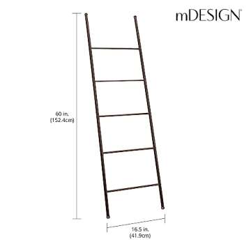 mDesign Free Standing Bath Towel Bar Storage Ladder - 5 Rungs, Bronze