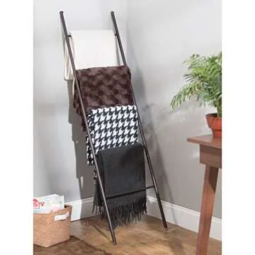 mDesign Free Standing Bath Towel Bar Storage Ladder - 5 Rungs, Bronze