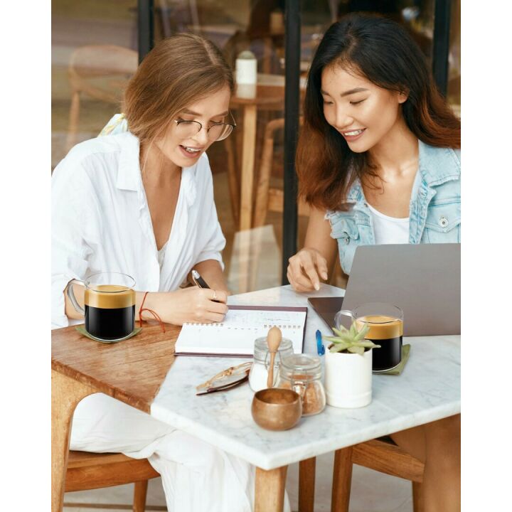 LUXU 4pcs Hand Blown Glass Coffee Mugs - 14oz