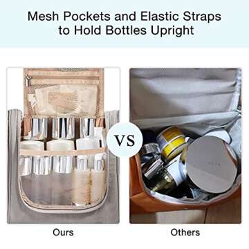 BAGSMART Hanging Toiletry Bag, Travel Toiletry Organizer with hanging hook, Water-resistant Cosmetic Makeup Bag Travel Organizer for Shampoo, Full-size Container, Toiletries, Grey-Medium
