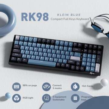 RK ROYAL KLUDGE RK98 Wireless Mechanical Keyboard, Triple Mode 2.4G/BT5.1/USB-C Hot Swappable Keyboa...