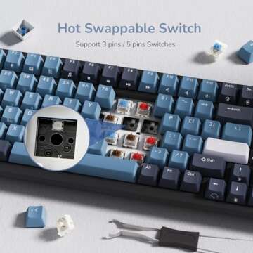 RK ROYAL KLUDGE RK98 Wireless Mechanical Keyboard, Triple Mode 2.4G/BT5.1/USB-C Hot Swappable Keyboard with Number Pad, Pre-lubed Linear Switches RGB Backlit Gaming Keyboard, Software Support