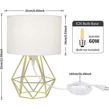 FRIDEKO HOME Modern Gold Desk Lamp - Small Bedside Table Lamp with Hollowed Out Base White Fabric Shade Farmhouse Nightstand Lamp Side Table Lamp Night Light for Living Room Bedroom Kids Room