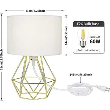 FRIDEKO HOME Modern Gold Desk Lamp - Small Bedside Table Lamp with Hollowed Out Base White Fabric Shade Farmhouse Nightstand Lamp Side Table Lamp Night Light for Living Room Bedroom Kids Room