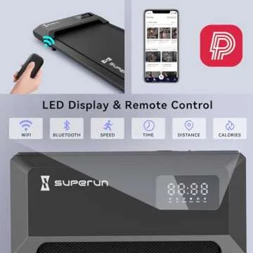 SupeRun Smart Walking Pad Treadmill, Under Desk Treadmill for Home Office, Quiet Portable Walking Treadmill with 2.2 HP, 250 lbs Capacity