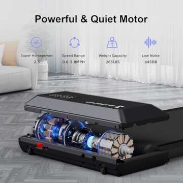 SupeRun Smart Walking Pad Treadmill, Under Desk Treadmill for Home Office, Quiet Portable Walking Treadmill with 2.2 HP, 250 lbs Capacity