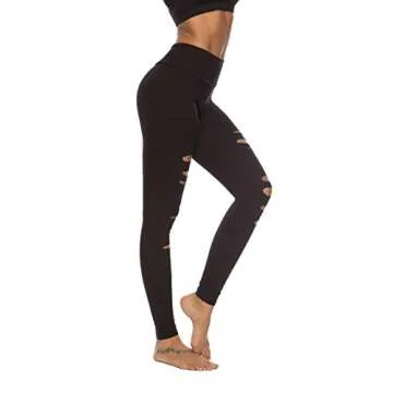 DIBAOLONG Womens High Waist Yoga Pants Cutout Ripped Tummy Control Workout Running Yoga Skinny Leggi...