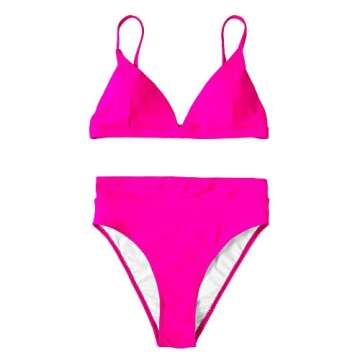 SUUKSESS Women High Waisted High Cut Bikini Sets Sexy Triangle Two Piece Swimsuits Push Up Bathing Suits (Hot Pink, S)