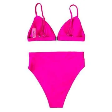 SUUKSESS Women High Waisted High Cut Bikini Sets Sexy Triangle Two Piece Swimsuits Push Up Bathing Suits (Hot Pink, S)