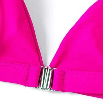 SUUKSESS Women High Waisted High Cut Bikini Sets Sexy Triangle Two Piece Swimsuits Push Up Bathing Suits (Hot Pink, S)