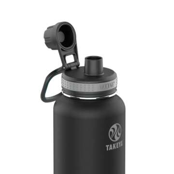 Takeya Originals 40 oz Vacuum Insulated Stainless Steel Water Bottle with Straw Lid, Black