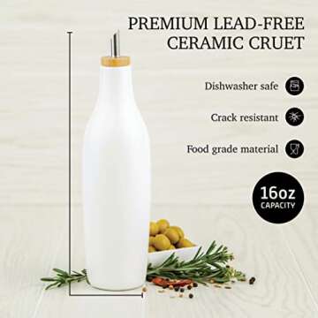 Kitchentoolz Ceramic Olive Oil Dispenser Bottle - Elegant Kitchen Accessory - 16.9 oz