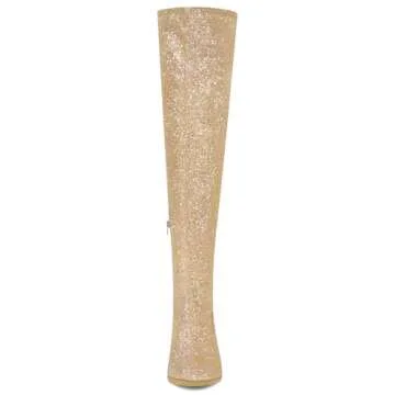 Allegra K Gold Glitter Over the Knee Boots for Women