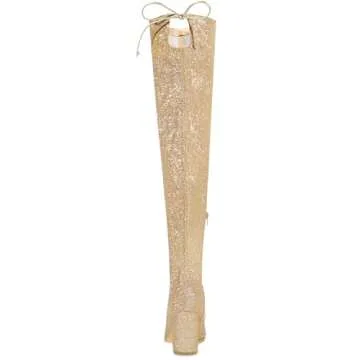 Allegra K Gold Glitter Over the Knee Boots for Women