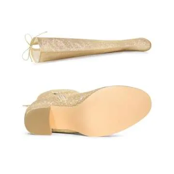 Allegra K Gold Glitter Over the Knee Boots for Women