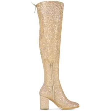 Allegra K Gold Glitter Over the Knee Boots for Women