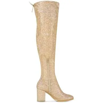 Allegra K Gold Glitter Over the Knee Boots for Women