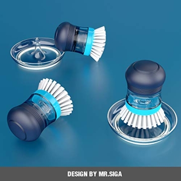 MR.SIGA Soap Dispensing Palm Brush Set for Easy Cleaning