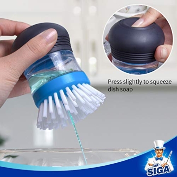 MR.SIGA Soap Dispensing Palm Brush Set for Easy Cleaning
