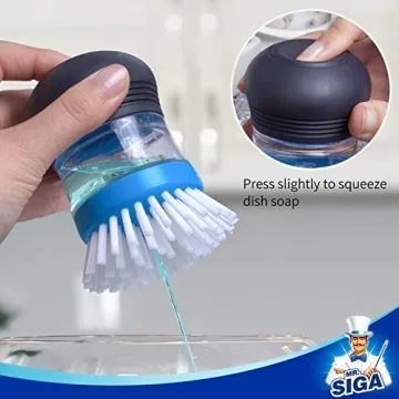 MR.SIGA Soap Dispensing Palm Brush Set for Easy Cleaning