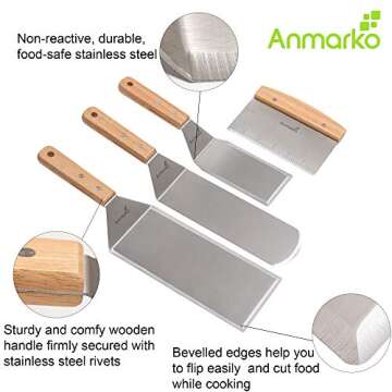 Stainless Steel Metal Spatula Set - Teppaniyaki Spatulas - Griddle Scraper Flat Spatula Pancake Flip...